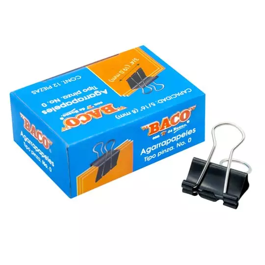Sujeta documentos BACO No. 0 19 mm caja con 12 piezas