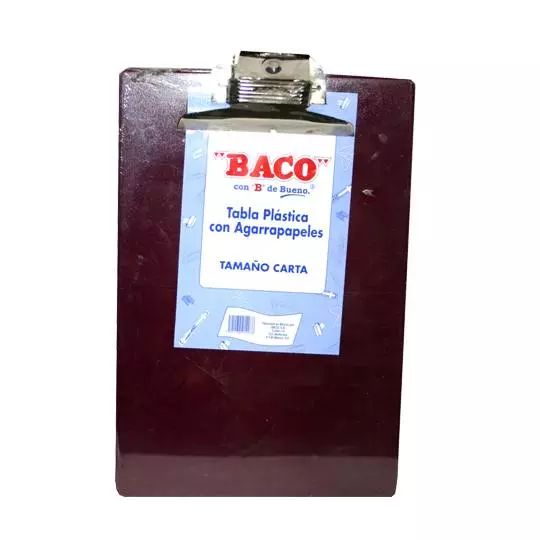 Tabla de plástico carta BACO con broche metálico