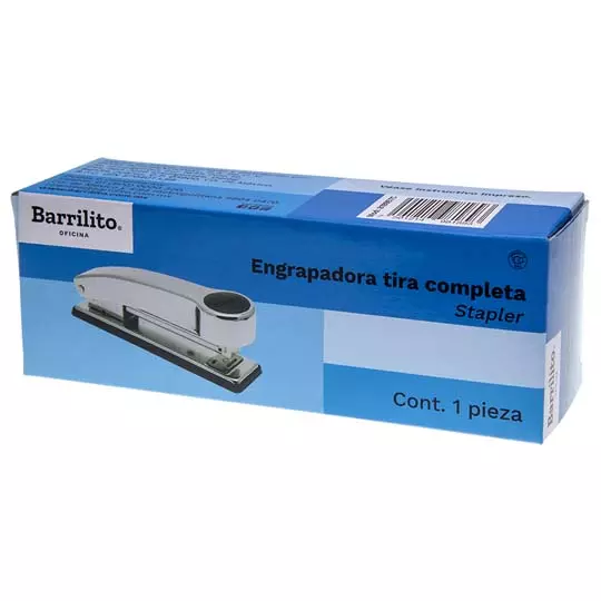 Engrapadora tira completa. Barrilito engrapadora metálica acabado cromo.