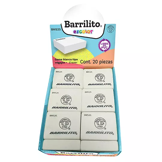 Goma blanca de migajón 20 piezas Barrilito por caja con 20 piezas