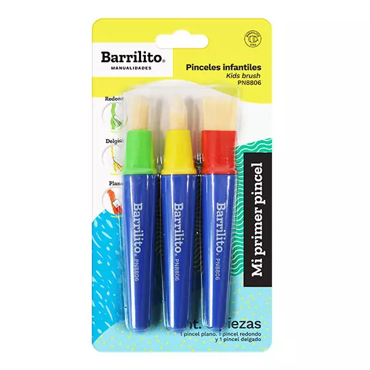 JUEGO DE 3 PINCELES BARRILITO PARA NINOS.