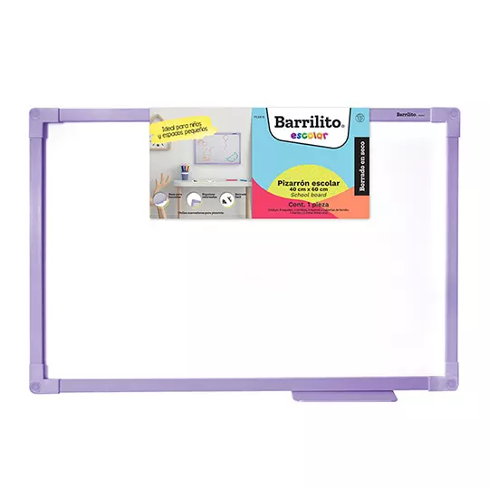 PIZARRON ESCOLAR BARRILITO BORRADO EN SECO 40X60 CM LILA