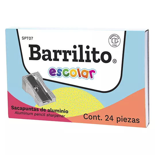Sacapuntas metálico diagonal Barrilito 1orificio 24 pzs  metálico