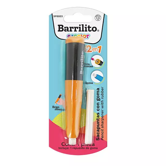 SACAPUNTAS Y GOMA 2 EN 1 BARRILITO TIPO BOLIGRAFO