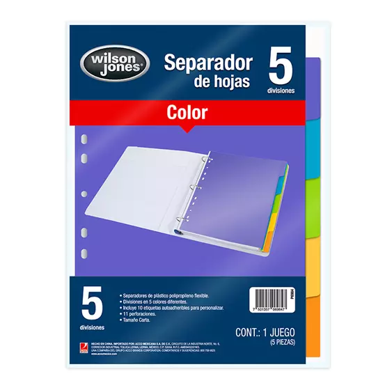 Separador de hojas 5 divisiones tamaño carta