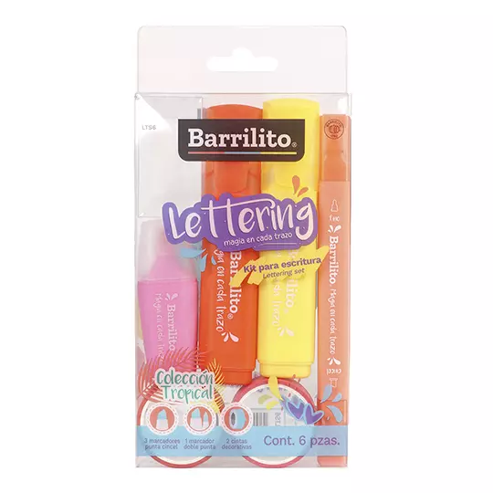 Set de marcadores lettering  tropical Barrilito 6 piezas