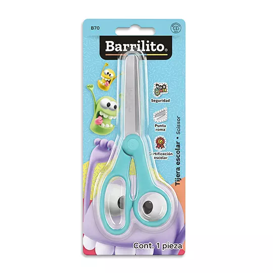 Tijera BARRILITO escolar de acero inoxidable punta roma