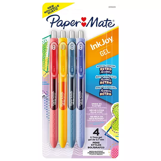 Bolígrafo retráctil Paper Mate Inkjoy Gel Retro blíster 4 colores surtidos