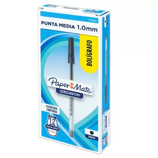 Boligrafo kilometrico economico negro punto mediano caja con 12 piezas