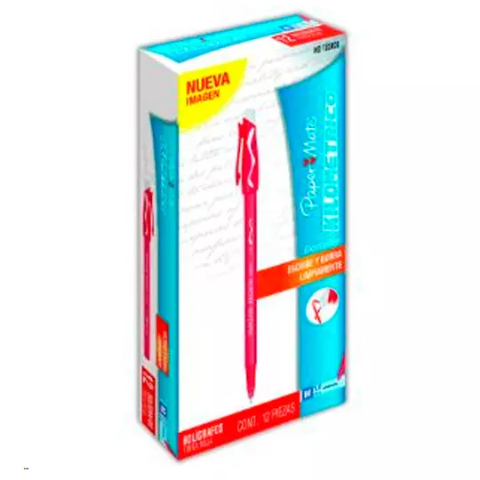 Bolígrafo borrable Paper Mate rojo punta mediano caja con 12 piezas
