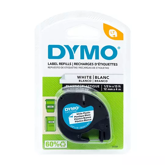 Cinta plastica DYMO Letratag negro sobreblanco perla 12mmx4m 1 pieza