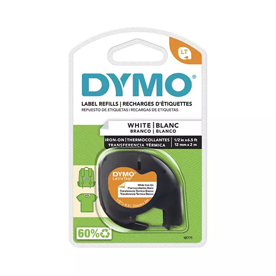 Cinta Dymo LetraTag negro sobre blanco 12x2mm 1 pieza