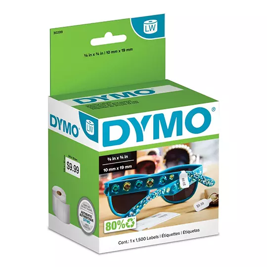 Etiqueta Dymon negro sobre blanca rollo con 1500 etiquetas 10x 19mm 1 pieza
