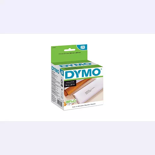 Etiqueta DYMO Label Writer negro sobre blanco 2 rollos con 260 etiquetas, 28MM x 89MM