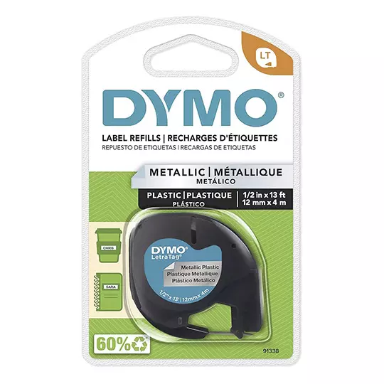 Cinta plástica DYMO Letratag negro sobreplateado 12mm x 4mm 1 pieza