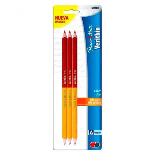 Lápiz bicolor grafito-rojo dúo triangular tarjeta con 3 piezas