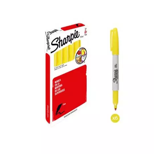 Marcador permanente Sharpie fino amarillo con 6 piezas