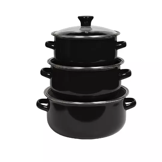 Juego De 3 Ollas BETEAVON De Peltre Con Tapa De Cristal  Negro 18, 20, 24 cm
