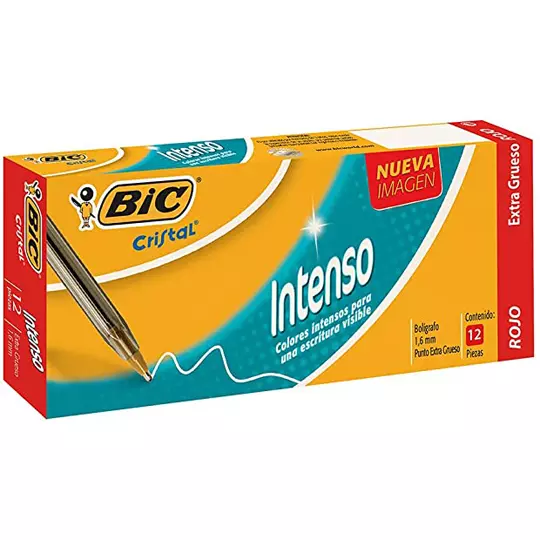 Bolígrafo BIC Cristal rojo punto extra grueso 1.6 mm caja con 12 piezas