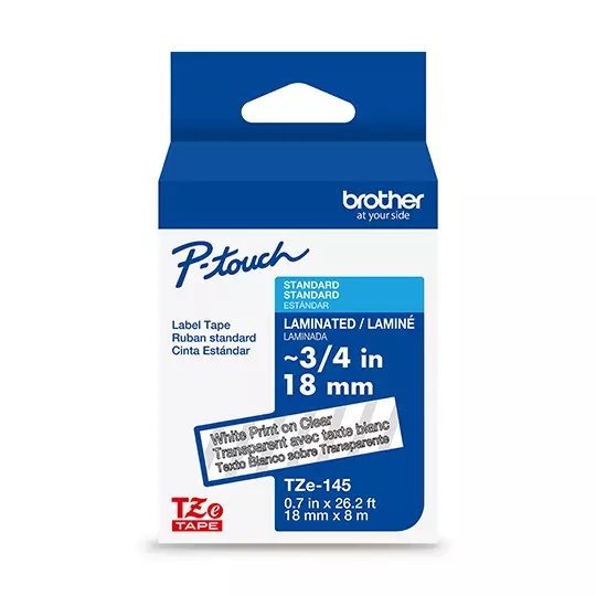 Cinta Brother blanco sobre transparen de18 mm,TZE145G