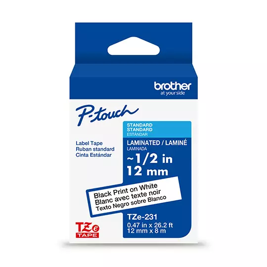 Cinta Brother negro sobre blanco de 12mmTZE231G