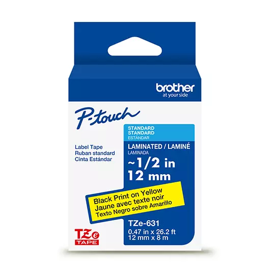 Cinta Brother negro sobre amarillo 12 mmcinta laminada estándar tz