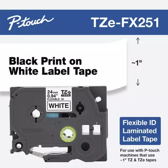 Cinta Laminada Brother TZEFX251G Flexible Texto Negro Fondo Blanco