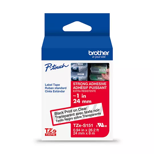 Cinta Brother TZES151G negro sobre trasparente 24mm con extra pegamento