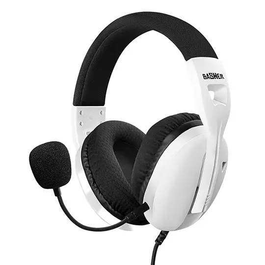 LM-Audífonos gamer BASHER con micrófono ajustable y desmostable color blanco
