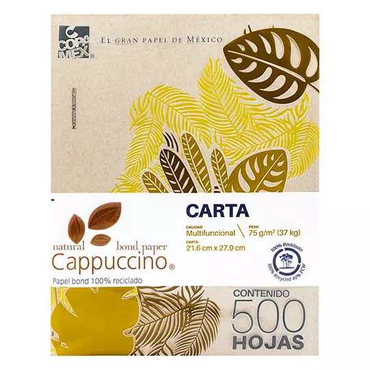 Resma de papel Cappuccino 100% reciclado tamaño carta cappuccino 75gr, 500 hs