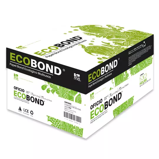 Caja de papel bond Ecológico Ecobond tamaño oficio 95% de blancura 75gr.