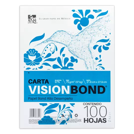 Paquete de papel bond Vision tamaño carta 97% de blancura 75gr 100 hojas