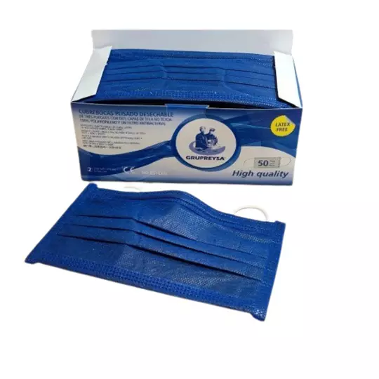 Cubrebocas GRUPREYSA 3 capas termosellado azul Marino con 50 pza.