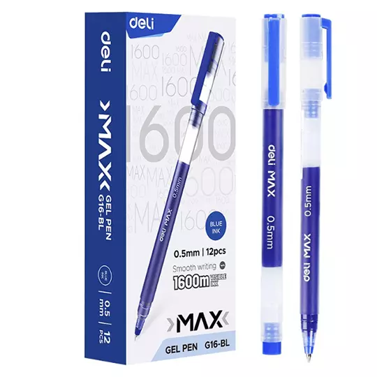 Boligrafo de gel Deli azul punto fino 0.5 mm, caja con 12 pz
