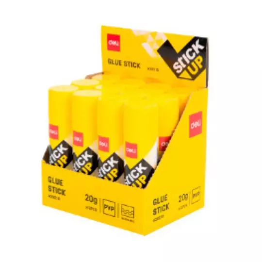 LM-Lápiz adhesivo en barra Deli, color blanco de 20 g, caja con 12 pz.