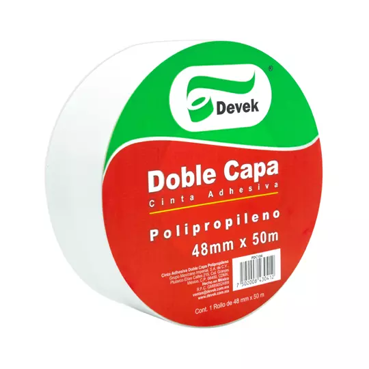 Cinta doble capa DEVEK 48 mm x 50 m color blanco, cinta de polipropileno