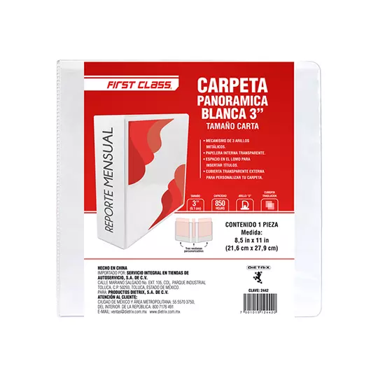 Carpeta de vinil carta DIETRIX 3 pulgadas herraje D color blanca con ventana