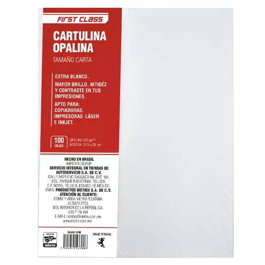 CARTULINA OPALINA DIETRIX 100 HOJAS TAMAÑO CARTA 225 GR