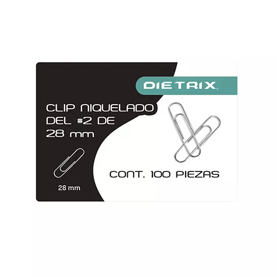 Clip niquelado Dietrix No.2 28 milimetros caja con 100 piezas