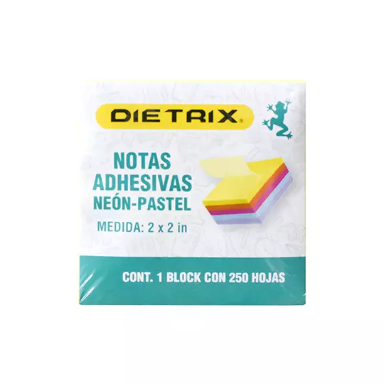 Notas adhesivas DIETRIX neón y pastel de 2X2 pulgadas y 250 HOJAS