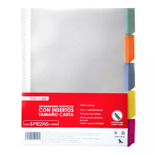 Separadores plásticos de color Dietrix tamaño carta con insertos, 5 piezas