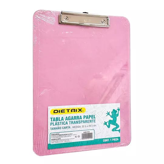 Tabla de plástico agarra papel DIETRIX tamaño carta, colores surtidos con regla