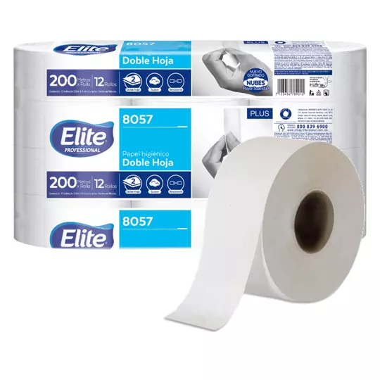 Papel Higiénico blanco Elite, caja con 12 rollos de 200 mts de largo