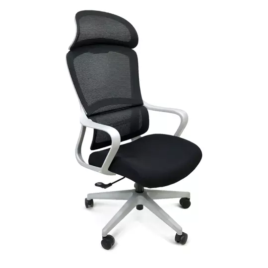 Silla directiva ERGO mod. Umbria con cabecera y descansa brazos negro y gris
