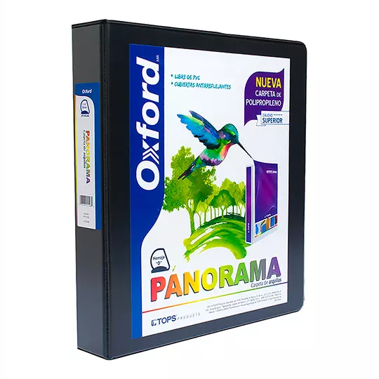Carpeta panorámica Oxford carta negra herraje de 1 1/2 pulgadas "O"