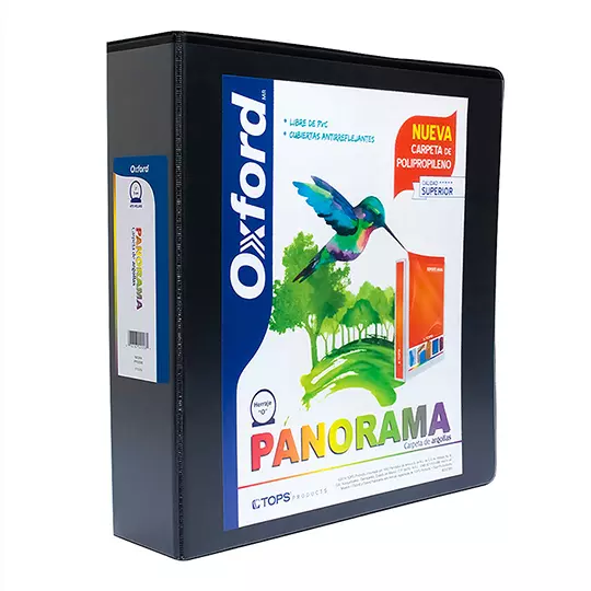 Carpeta panorámica Oxford carta negra herraje de 2 pulgadas "O"