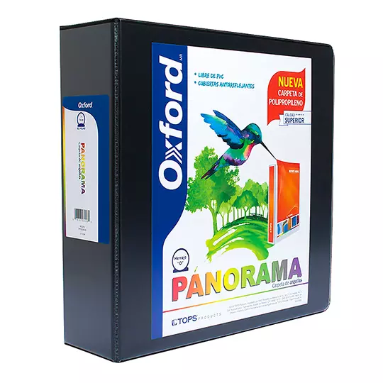 Carpeta panorámica Oxford carta negra herraje de  3 pulgadas "O"