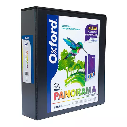 Carpeta panorámica Oxford carta negra herraje de 2 pulgadas "D"
