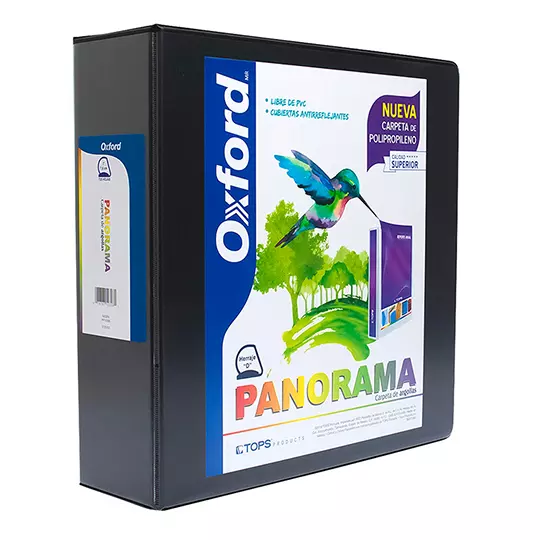 Carpeta panorámica Oxford carta negra herraje de 3 pulgadas "D"