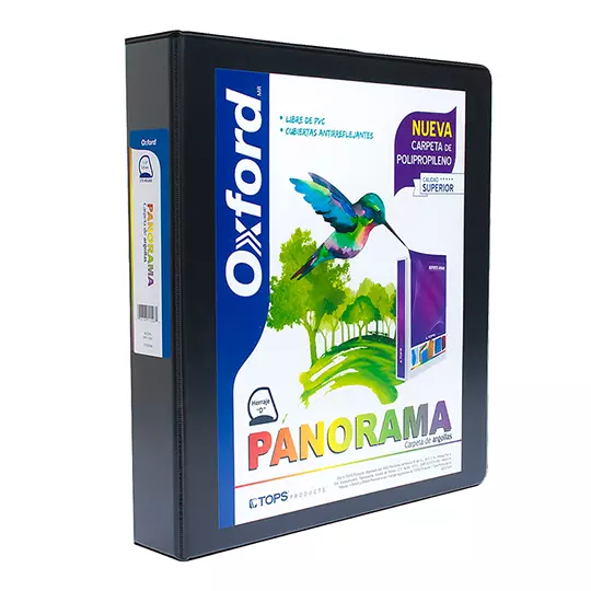 Carpeta panorámica Oxford carta negra herraje de 1 1/2 pulgadas "D"
